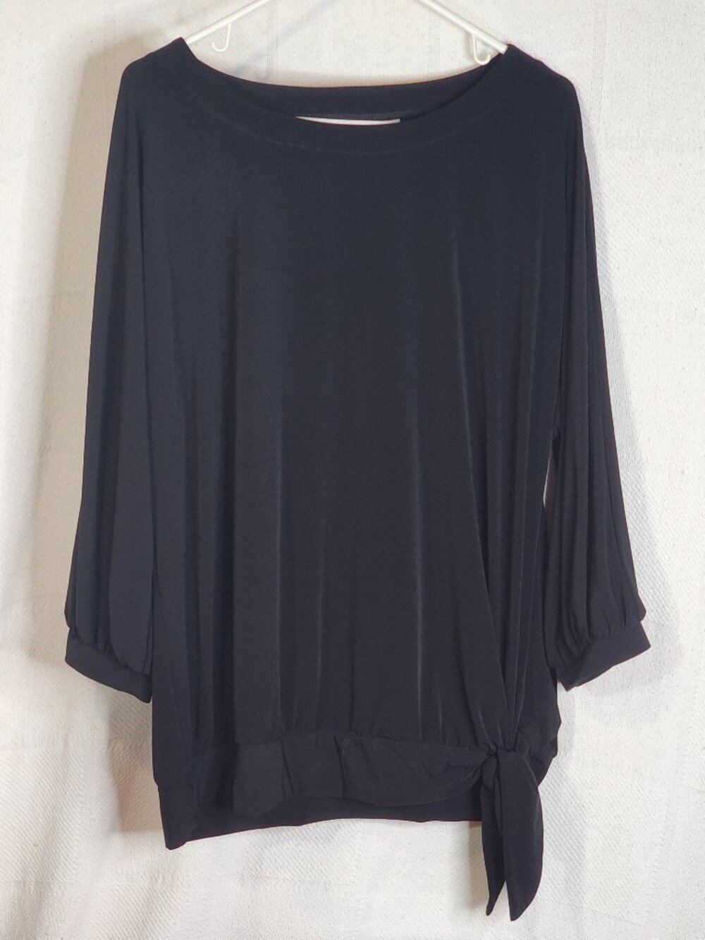 Chico's Black 3/4 Sleeve Poly Span Side Tie Slinky Top Chico Size 3 US XL 16
